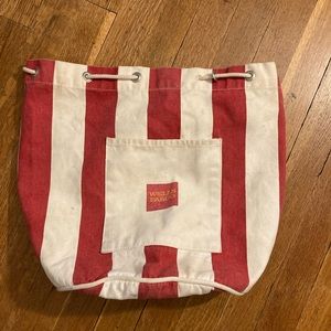 Wells Fargo Bank Canvas Bucket Bag Backpack Red White Tote Hard to Find